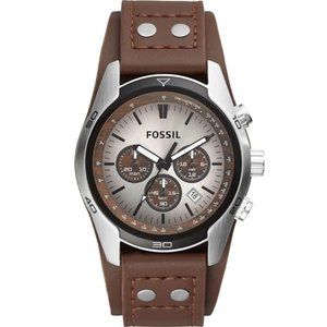 Fossil | Men's Watch with Genuine Leather Brown Bracelet Cuff